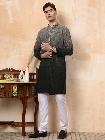 Mens Dual Tone Thread Work Viscose Rayon Kurta Set