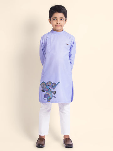 Boys Purple Cotton Kurta with Printed Design