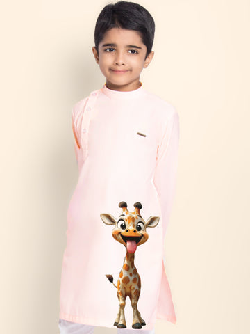 Boys Pink Cotton Kurta with Printed Design