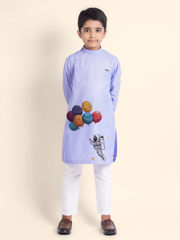 Boys Purple Cotton Kurta with Printed Design