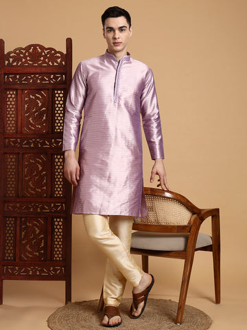 Mens Lavender Self Design Jacquard Silk Kurta Set