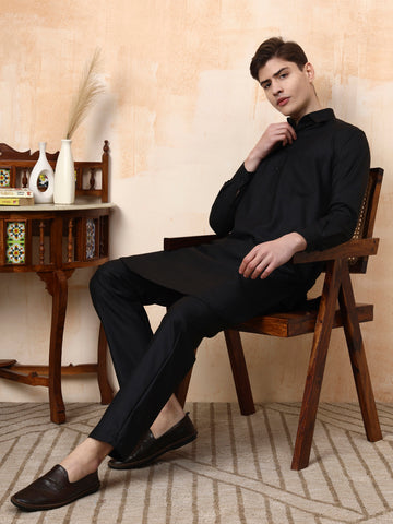 Mens Black Cotton Pathani Kurta set