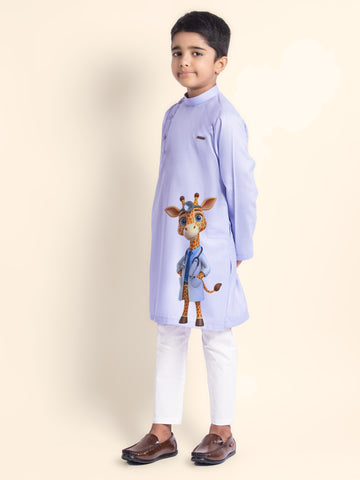 Boys Purple Cotton Kurta with Printed Design