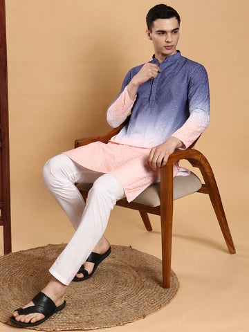 Mens Ombre Thread Work Cotton Kurta Set