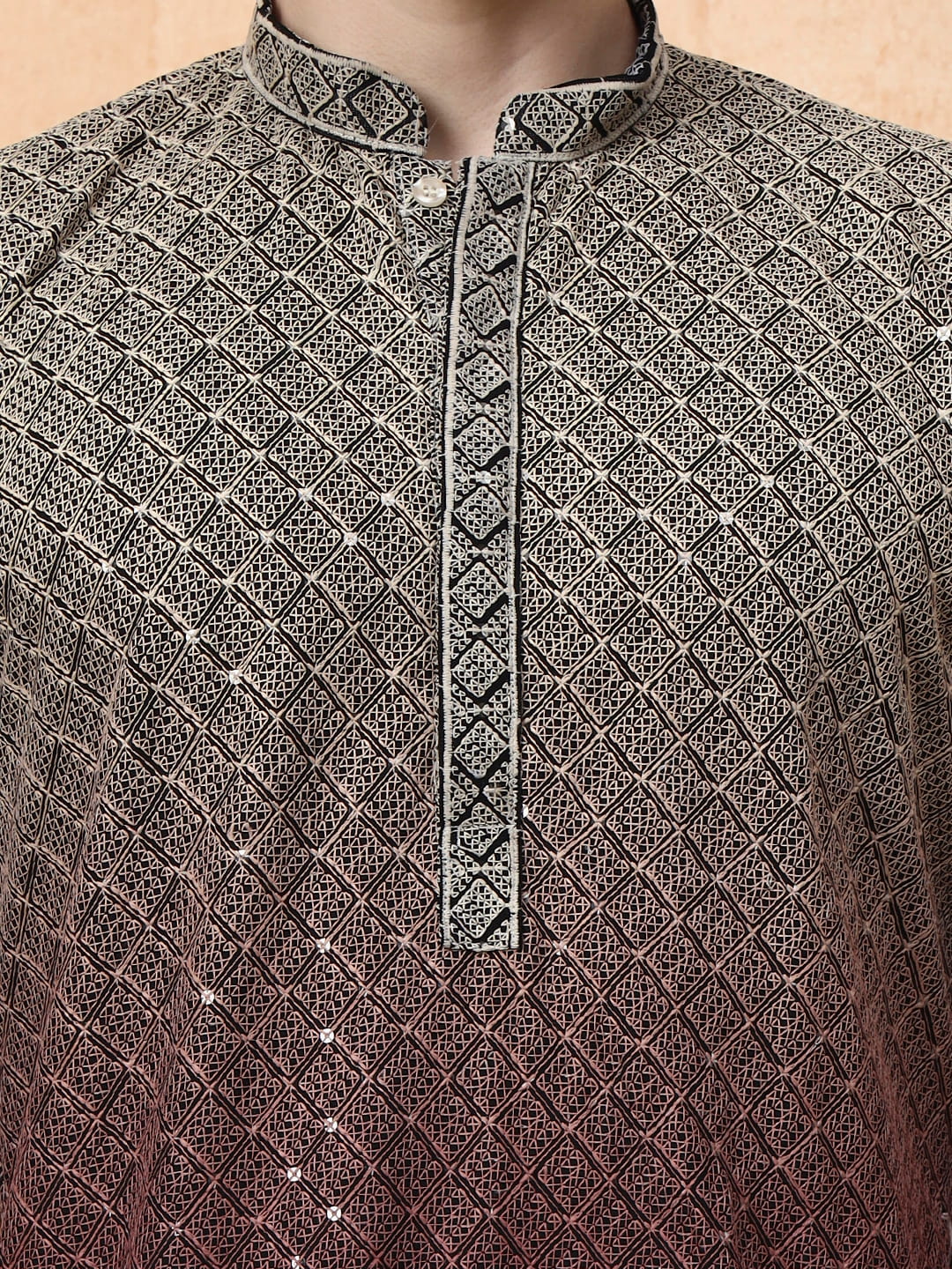 Mens Dual Tone Thread Work Viscose Rayon Kurta Set