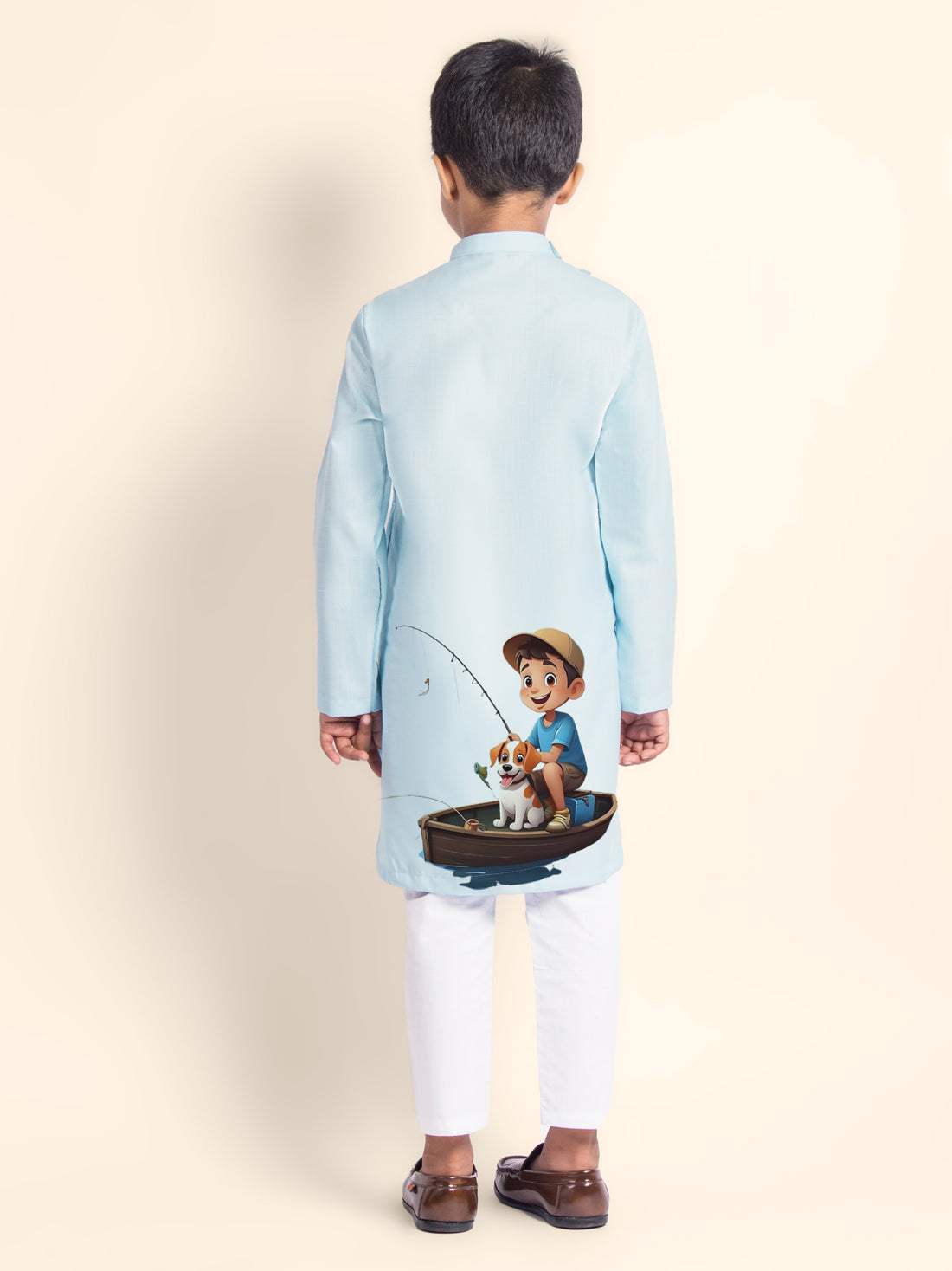 Boys Blue Cotton Kurta with Printed Design