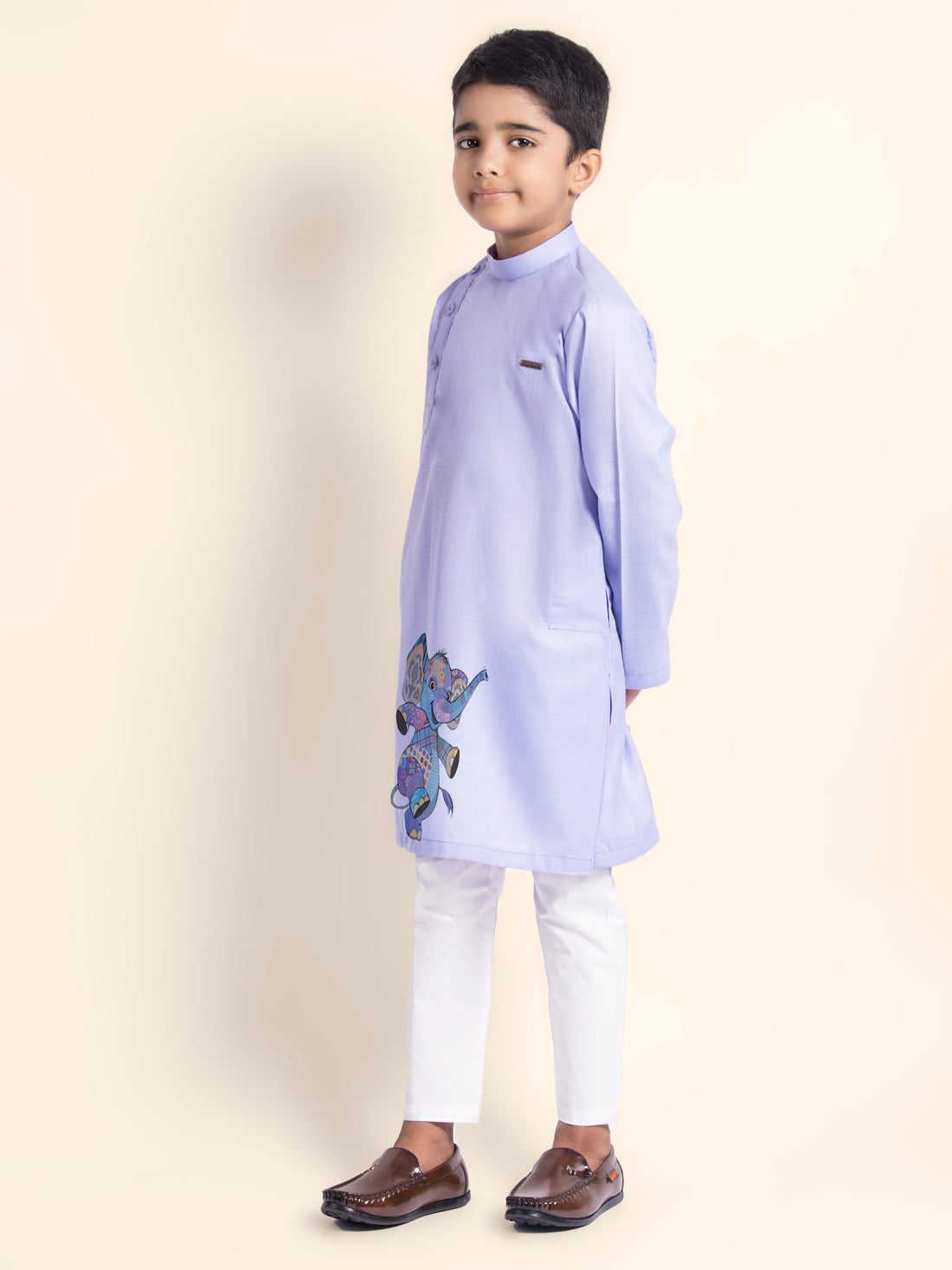 Boys Purple Cotton Kurta with Printed Design