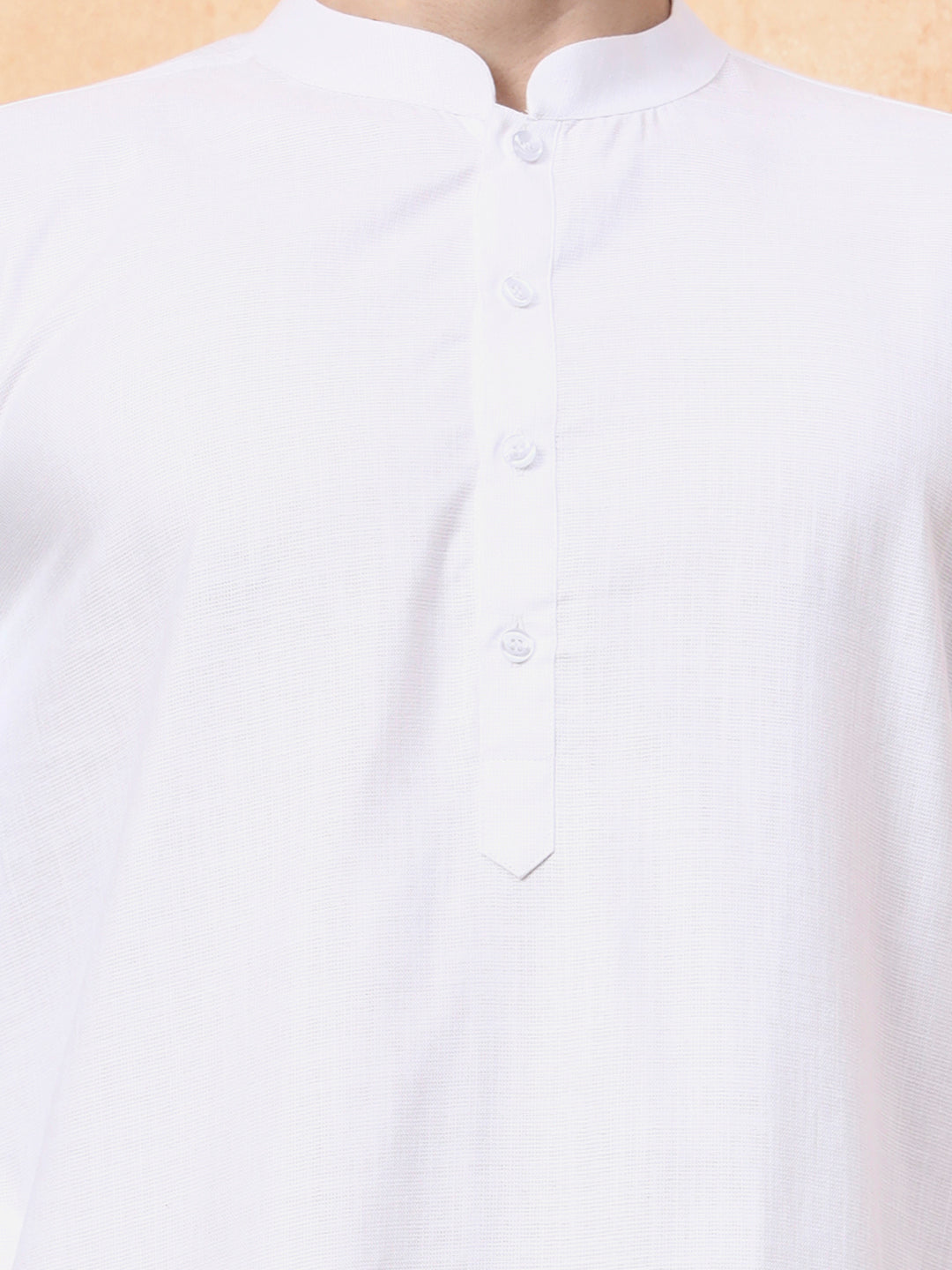 Mens White Linen Feel Cotton Kurta Set