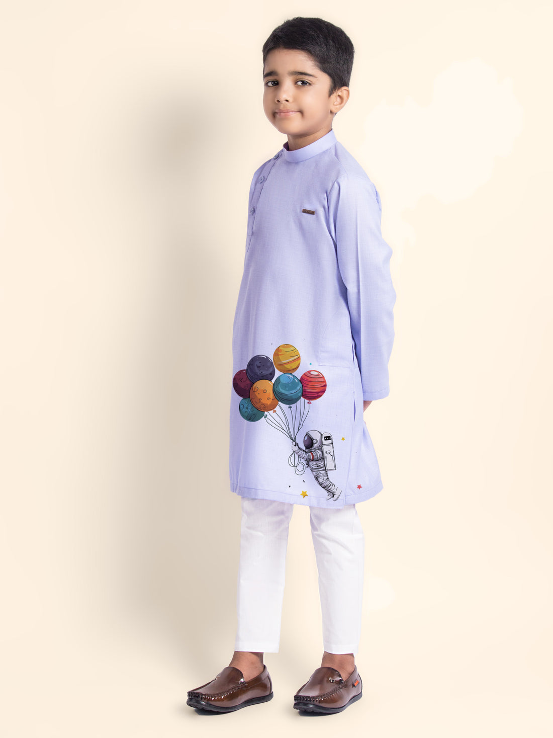 Boys Purple Cotton Kurta with Printed Design
