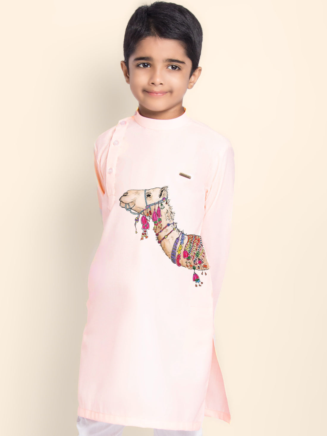 Boys Pink Cotton Kurta with Printed Design