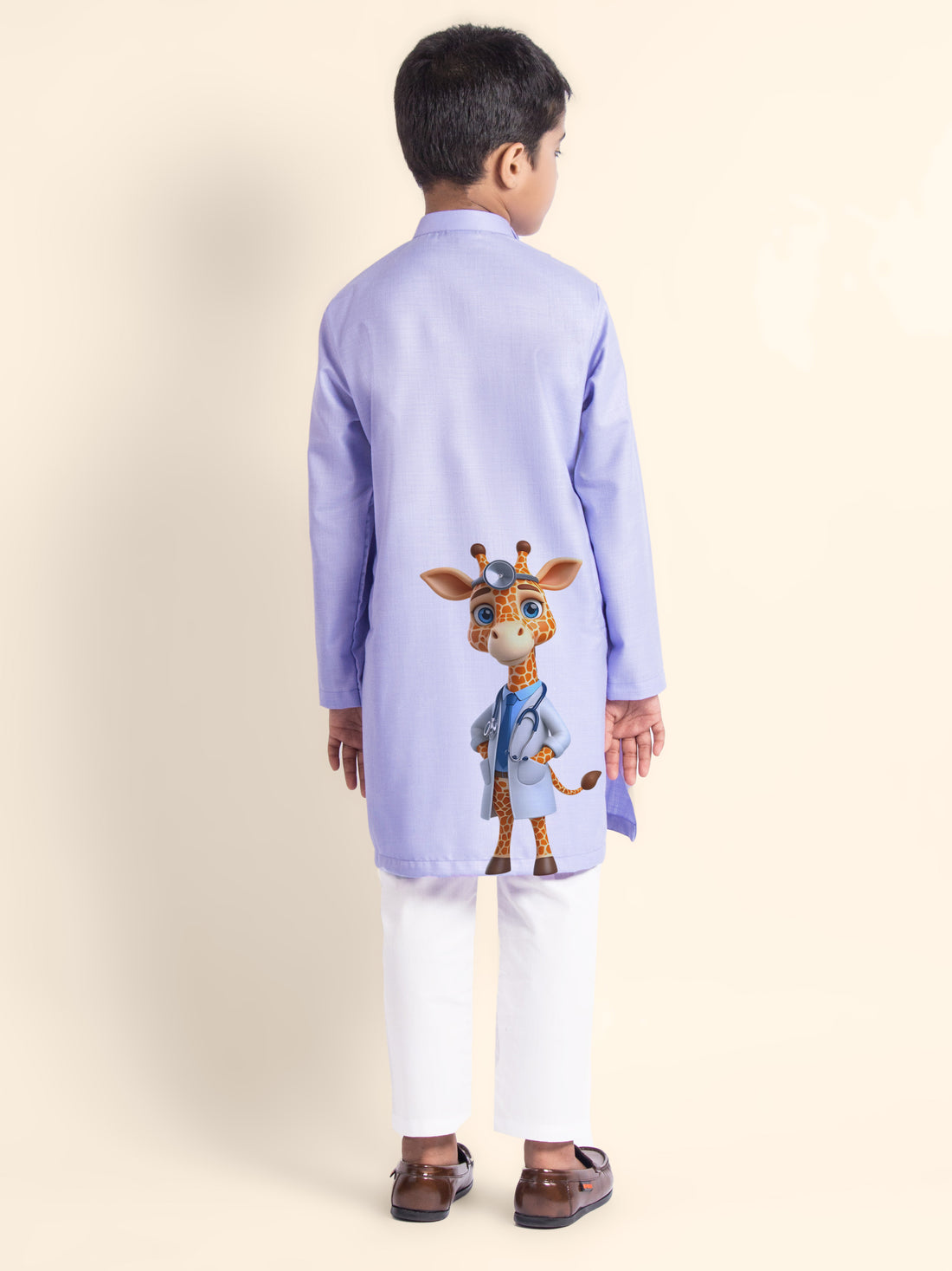 Boys Purple Cotton Kurta with Printed Design