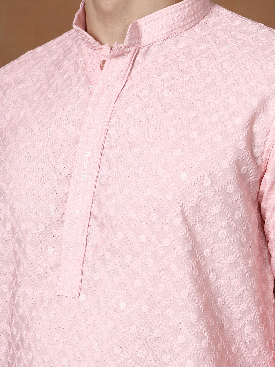 Mens Ombre Thread Work Cotton Kurta Set