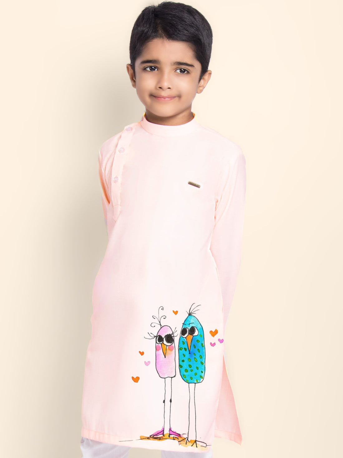 Boys Pink Cotton Kurta with Printed Design