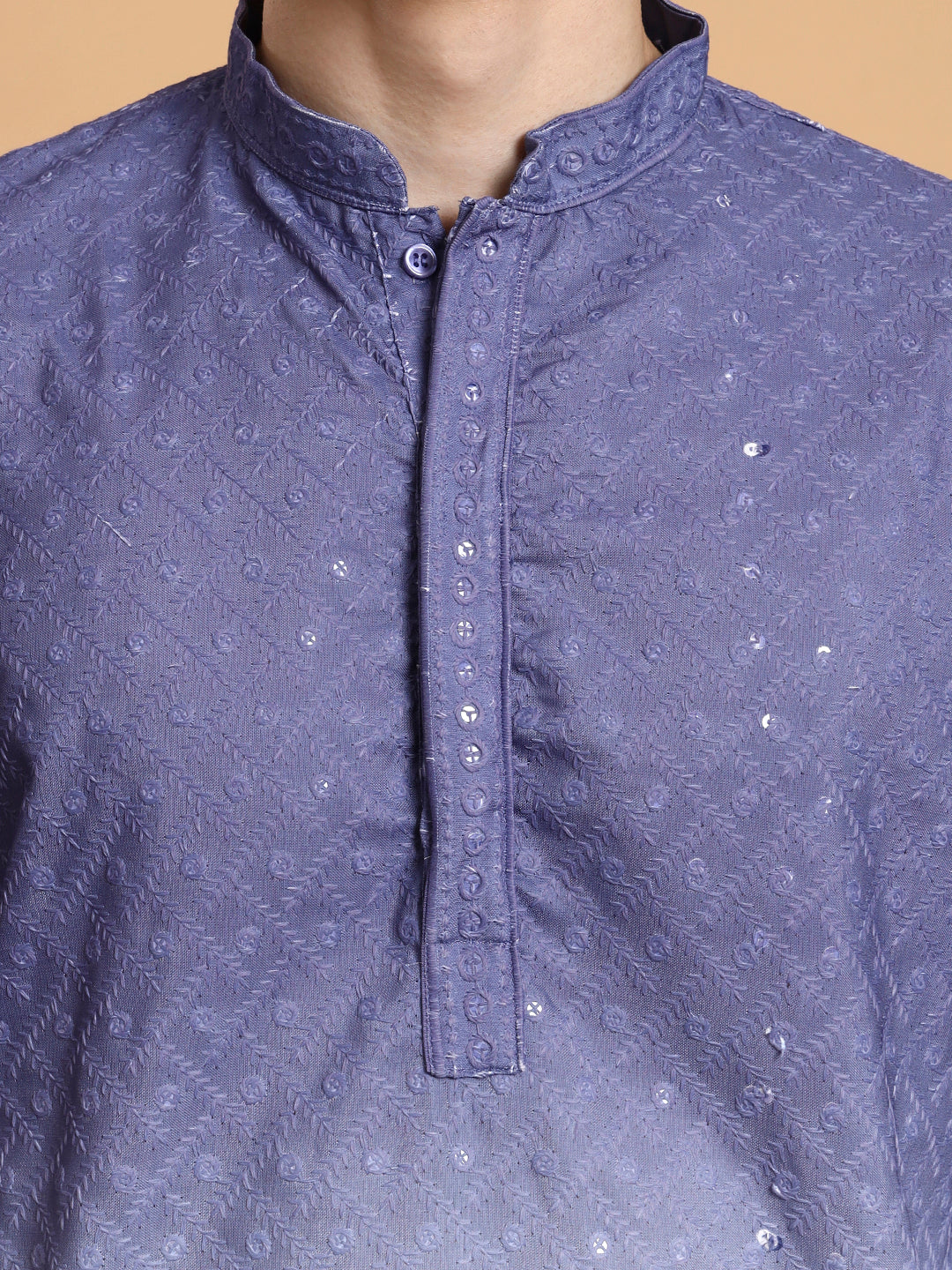 Mens Ombre Thread Work Cotton Kurta Set