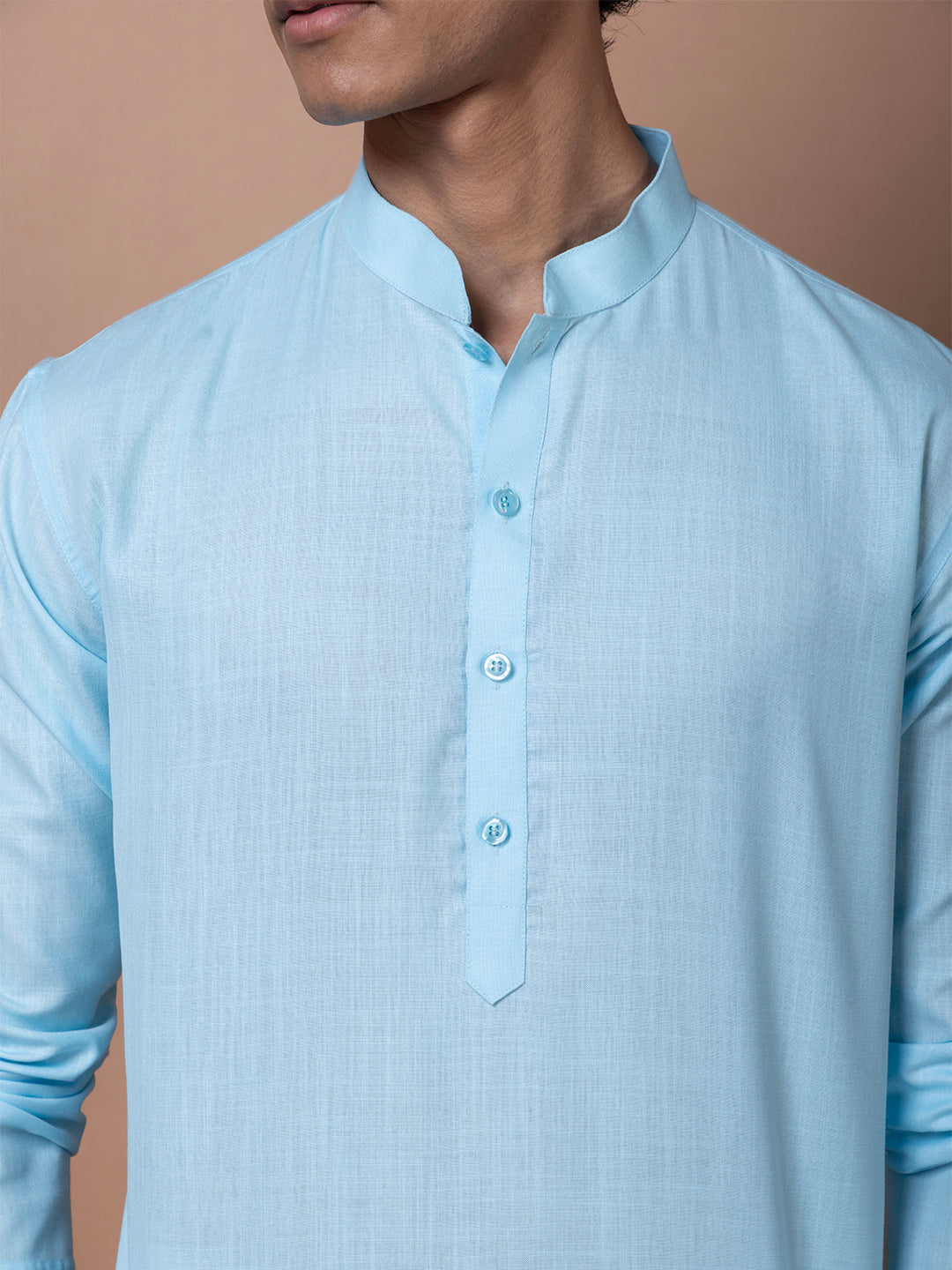 Mens Blue Plain Cotton Kurta Set
