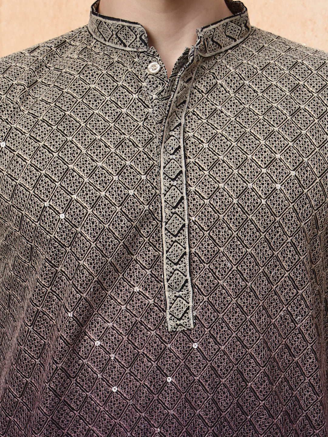 Mens Dual Tone Thread Work Viscose Rayon Kurta Set