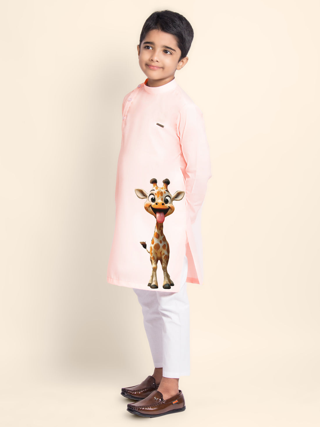 Boys Pink Cotton Kurta with Printed Design