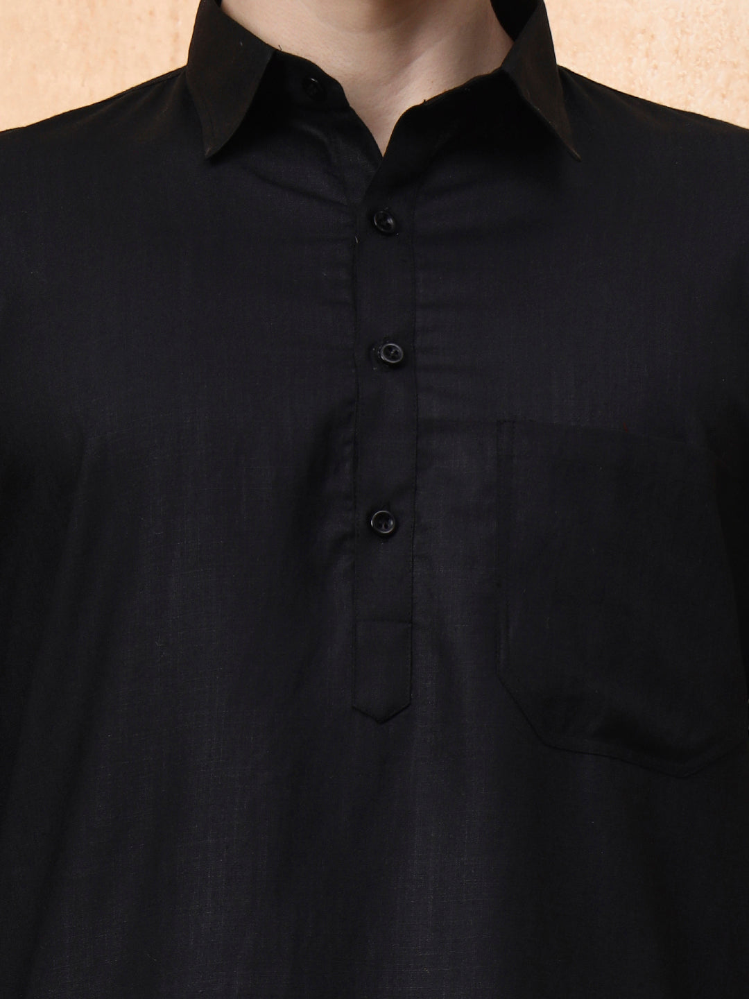 Mens Black Cotton Pathani Kurta set