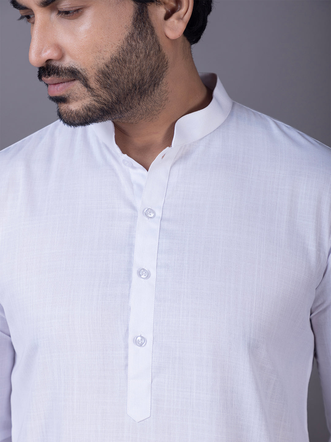 Mens White Plain Cotton Kurta Set