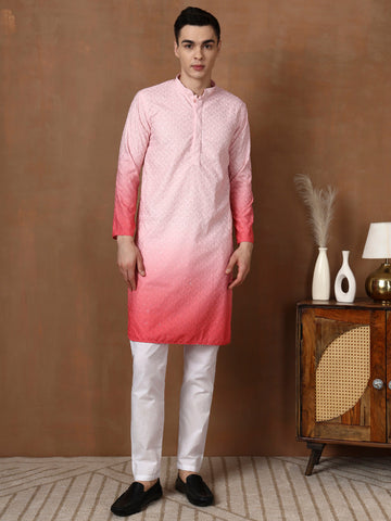 Mens Ombre Thread Work Cotton Kurta Set