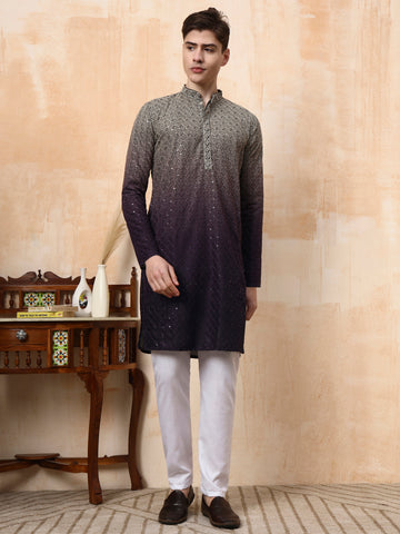 Mens Dual Tone Thread Work Viscose Rayon Kurta Set