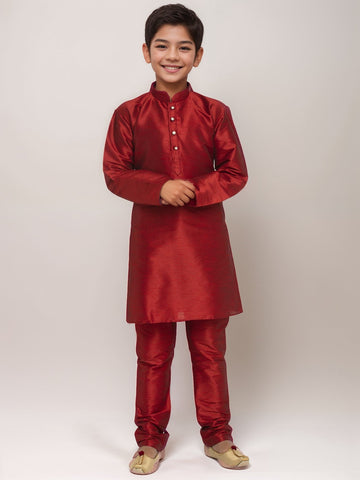 Boys Maroon Art Silk Kurta