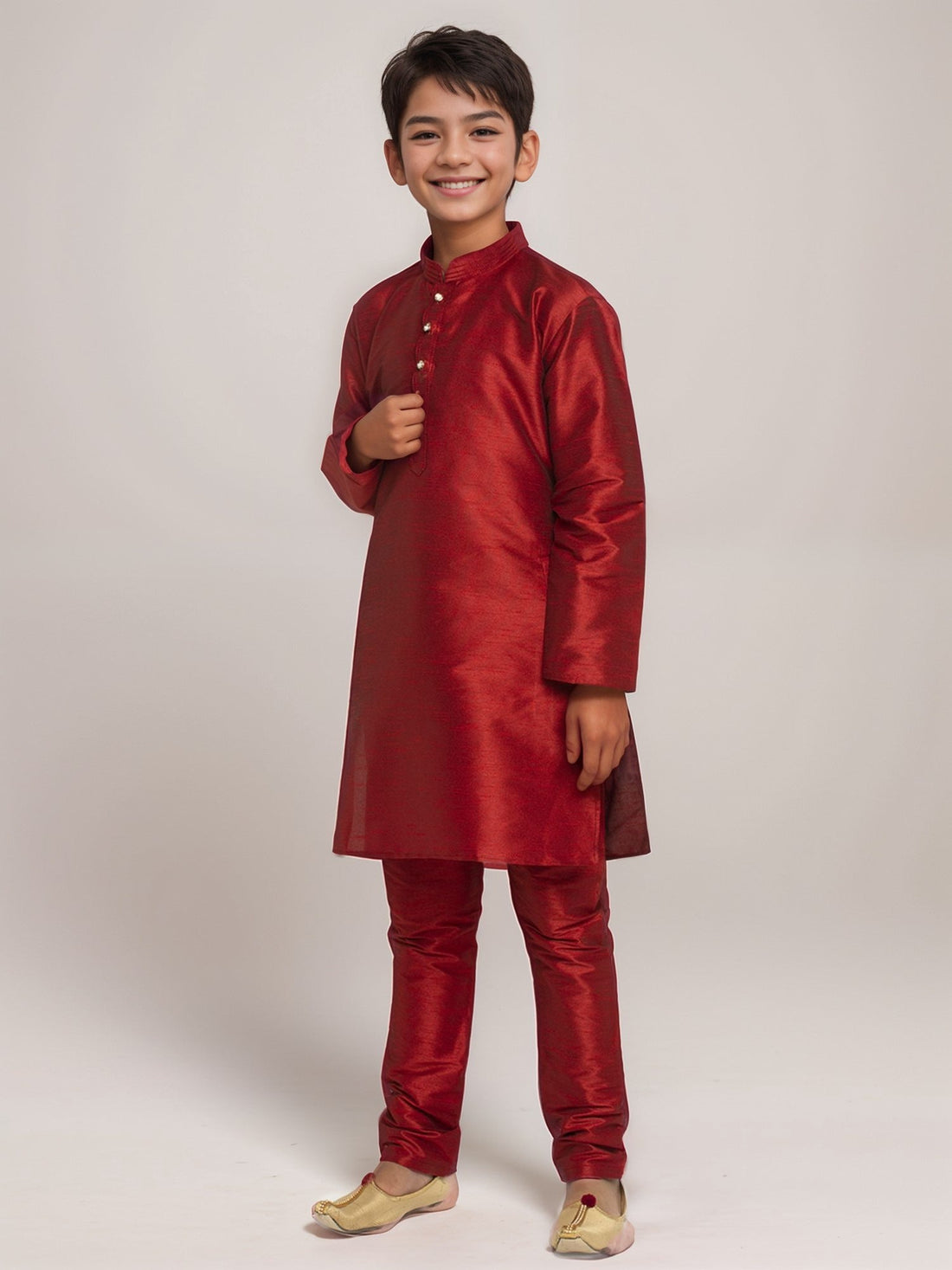 Boys Maroon Art Silk Kurta