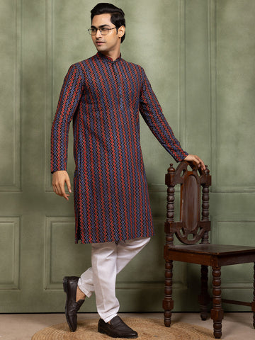 Mens Printed All-Over Printed Cotton Kurta Set